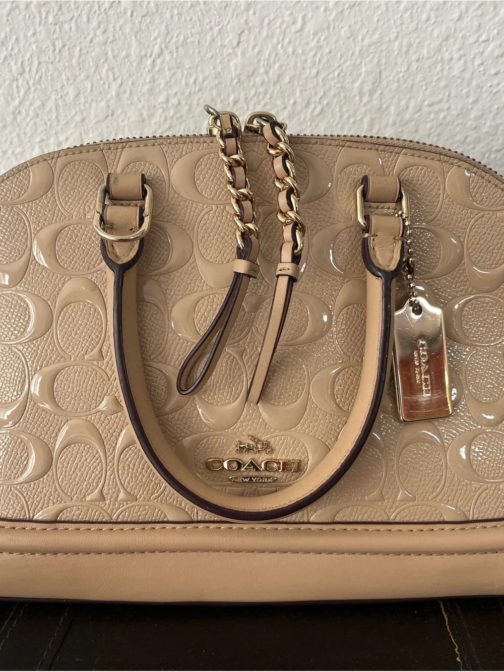 Coach Dome Satchel in Nude Beige Patent Leather